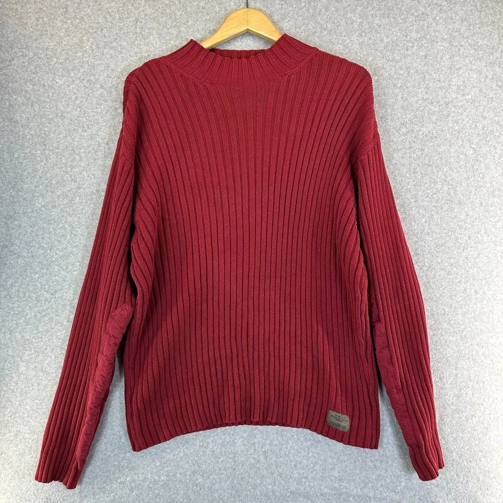 American Eagle Y2K Cotton Mockneck Elbow Patch Ribbed Sweater Brick Red Mens XL